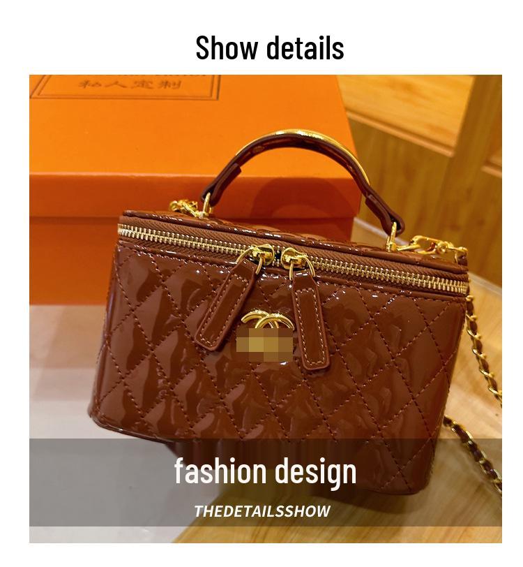 Elegant Shiny PU Diamond Lattice Chain Shoulder and Crossbody Handbag for Women