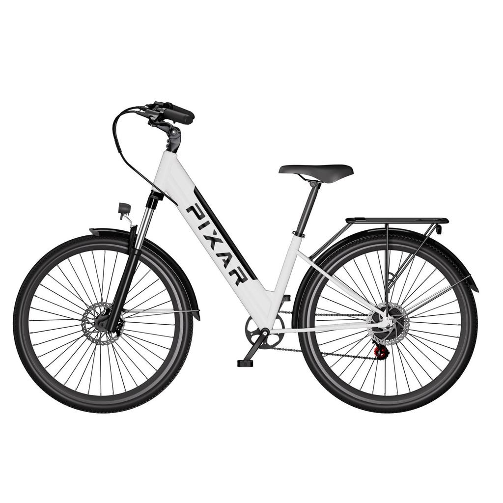 City Electric Bike PIXAR Cruiser 27.5" Tire 250W Motor 36V12.8Ah Battery Shimano 7 Speed 25km/h Speed 80km Max Range