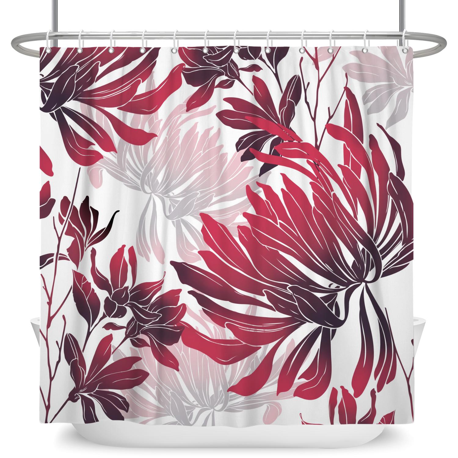 

Flower Print Waterproof Shower Curtain Colorful Flowers Polyester Washable Fabric Home Bathroom Bathtub Dector With 12 Hooks W60H190(CM)-1 Pcs
