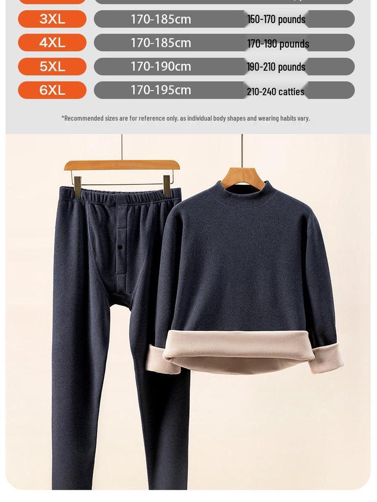 Men's Thermal Fleece-Lined Mid-Neck Underwear Set for Cold Weather