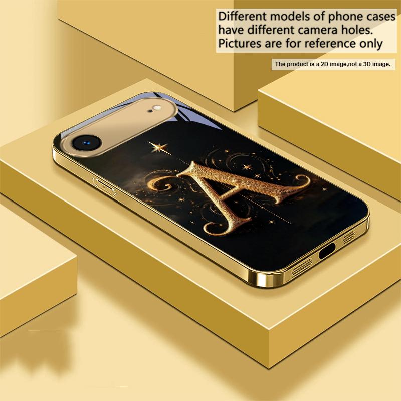 

Magical letters K S A For IPhone 17Pro Max 16 17 Pro oMax 15 Pro 14 13 Plus 12Mini 11ProMax XR 16E Air Golden glass phone case iPhone XS