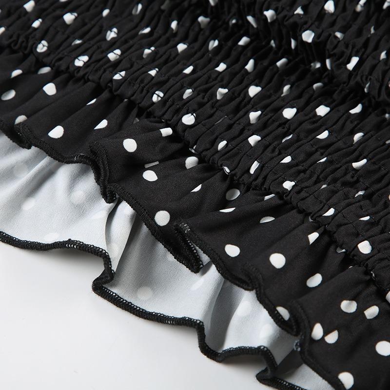 Women Summer Sweetheart Neck Polka Dot Ruffle Hem Slim Fit Sleeveless Camisole Top