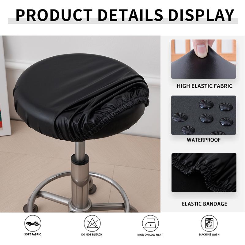 Waterproof PU Bar Stool Cover Round Seat Cushion Cover Stretch Chair Covers with Non Slip Bottom for Bar, Kitchen, Dining Room