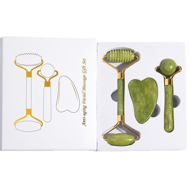 Grüner Xiu Jade Roller & Gua Sha Set - Laser graviert, Universeller Meridian-Massager für den Gebrauch im Schönheitssalon