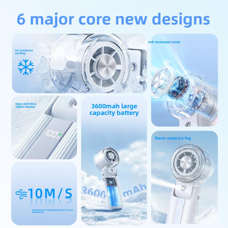 Foldable Water Mist Ice Spray High Speed Fan Portable Cooling Fan Neck Hanging Type-C Adjustable Speed for Home Office Outdoor