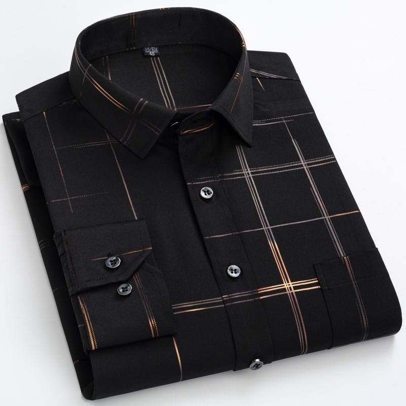 Stripe Print Casual Button Up Long Sleeve Easy-Care Shirt With Chest Pocket, Slightly Stretch Men's Semi-formal Dress Shirts