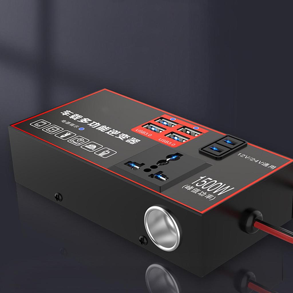 Car Power Inverter 220V Car Power Converter For Plug Outlet 1500W Multiple Ports Automobile Adapter USB Charging For Workstation