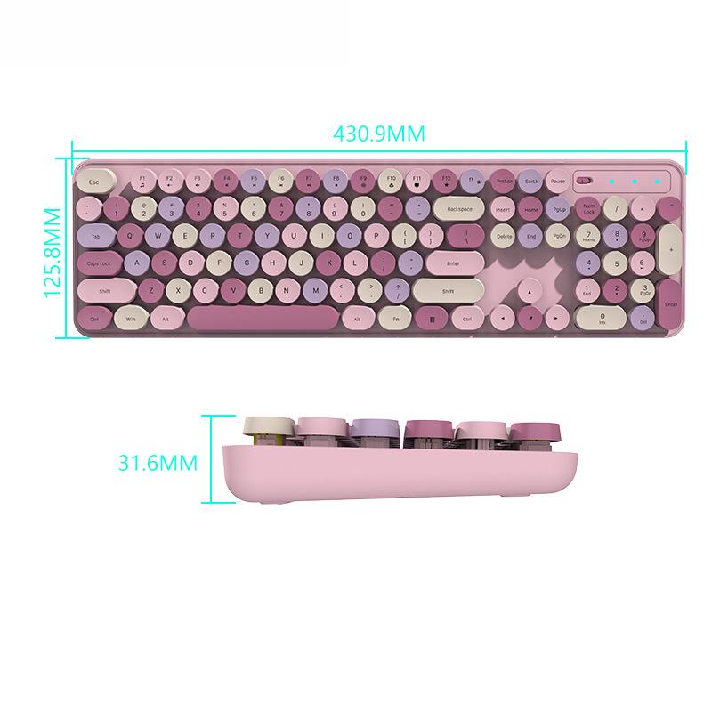 Wireless Keyboard Mouse Set Rose Pink 2.4G retro Cute Key  Girls High-Value