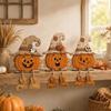 3Pcs Vintage Pumpkin-Shaped Wooden Ornaments 2D Flat Face Pumpkin Display Decor  Holiday Gifts
