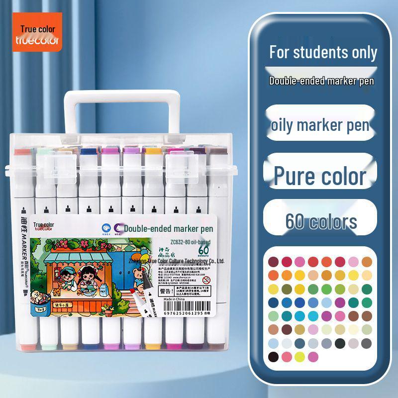 True Color Double-Ended Oil-Based Markers: Quick-Drying Anime Art Set with Hard Tips for Students
