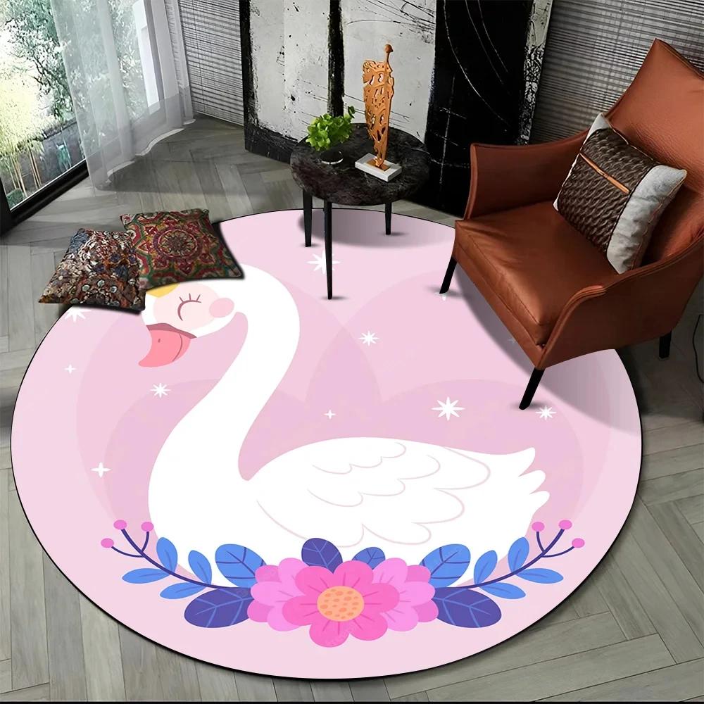 3D Cute Cartoon Swan Round Carpet Non-slip Area Rug for Living Room Sofa Bedroom Decor Circle Entrance Doormat Comfort Yoga Mat
