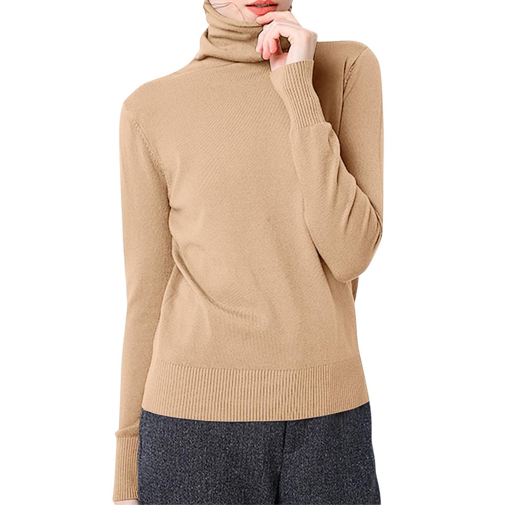 Women's Casual And Fashionable Knitted Pile Collar Solid Color Long Sleeved Top