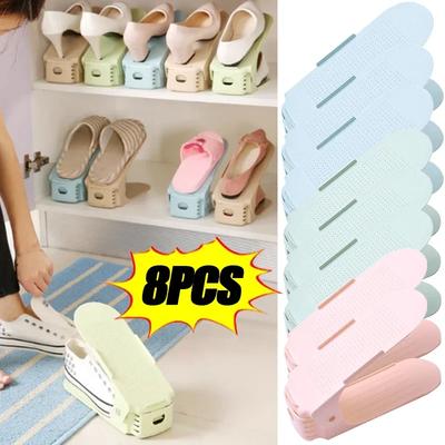 8pcs/pack Simple Modern Shoe Rack Double-layer Integrated Adjustable Plastic Shoe Bracket In Living Room of Household Dormitory