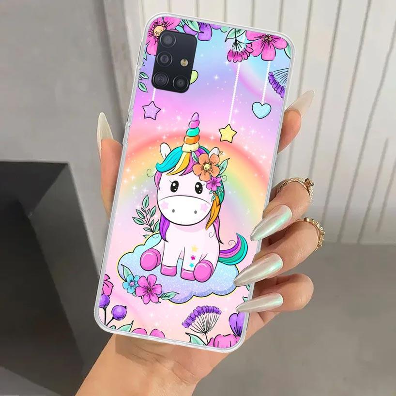 Pink Unicorn Rainbow Phone Case for Samsung Galaxy A52 A32 A22 A12 A02S A50S A30S A10S Note 20 Ultra 10 Plus S10 A31 A20 A71 A72