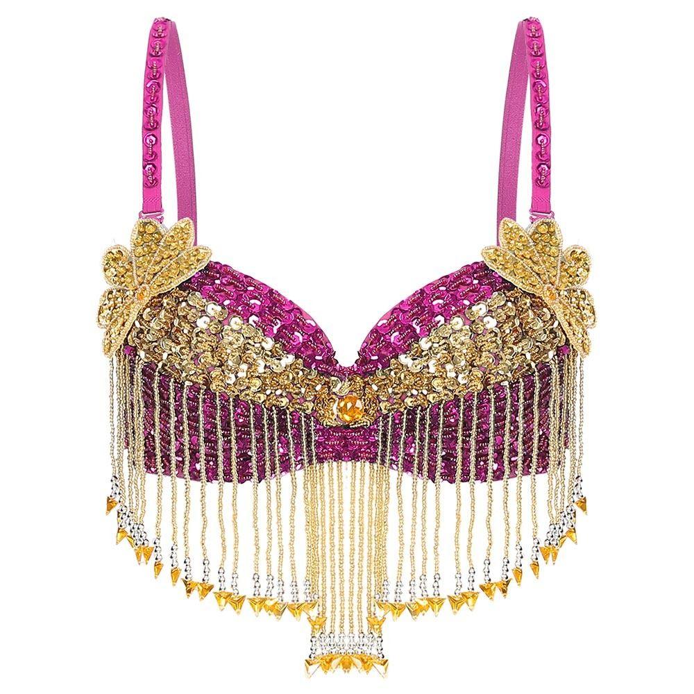 Adjustable Straps Belly Dance Tops Beaded Tassels Sparkly Bra Charming Dance Wear Women