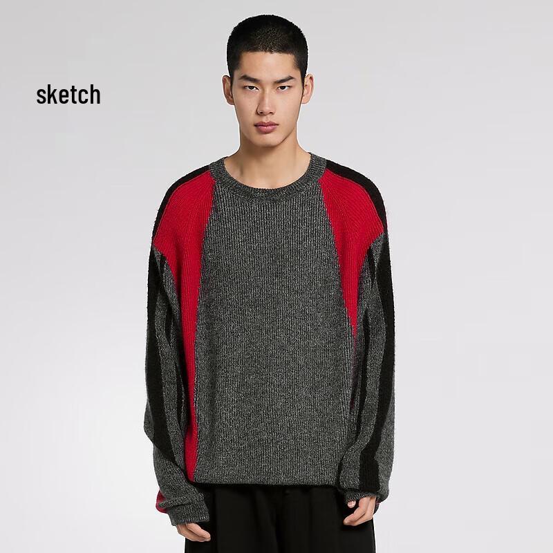

CROQUIS Men s 2023 Winter Inlaid Patchwork Loose Round Neck Sweater S