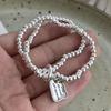 Bracelet Rétro 100% Argent Sterling Massif 925 pour Femmes Hommes Vintage Fait Main Double Couches Motifs Perles Bracelet Cadeau d'Anniversaire