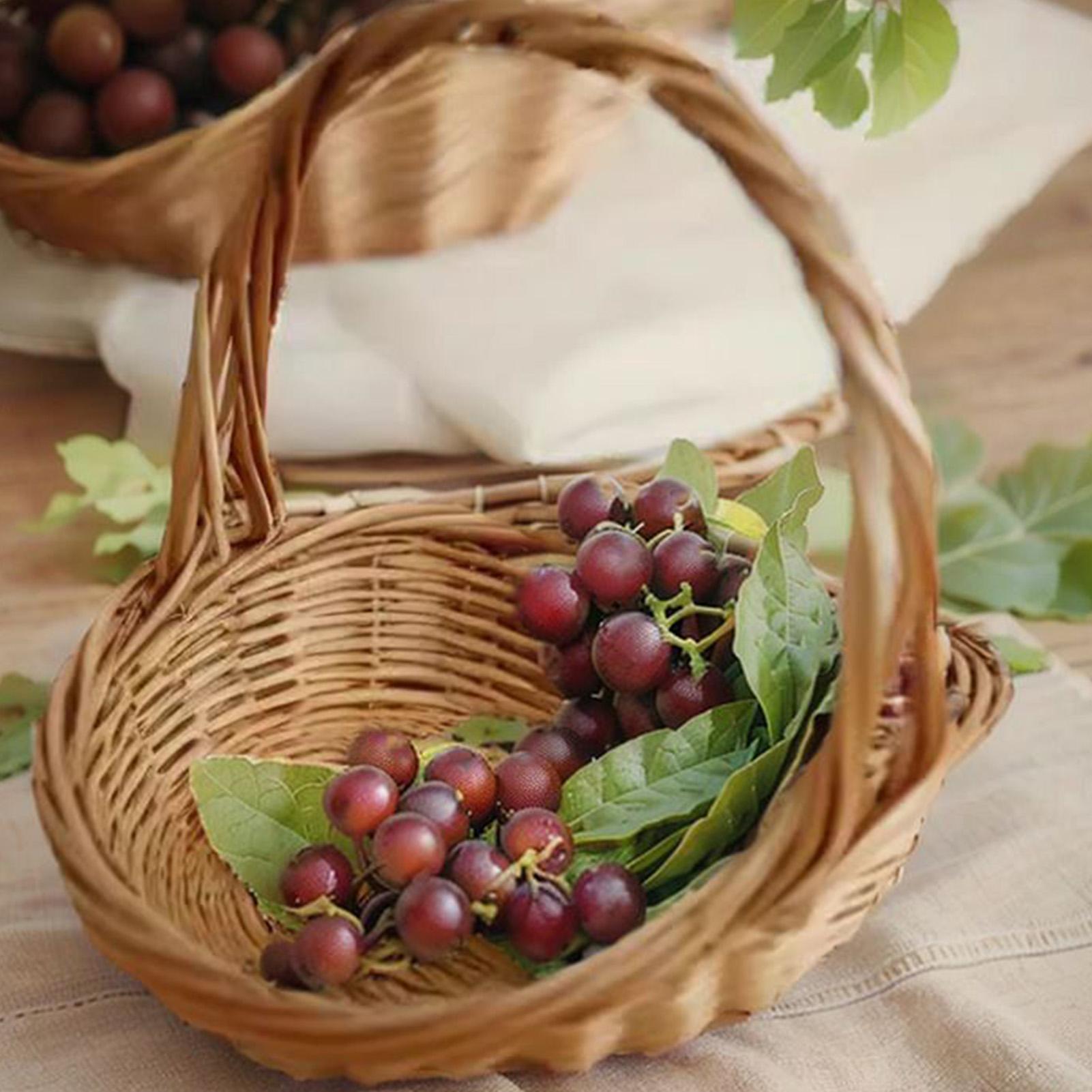 

Kitchen Fruit Basket Wicker Flower Basket with Handle Large Holder Kitchen Accessories Home Decor Food Containers for Picnic CHINA