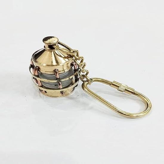Vintage Brass Lantern Keychain Handmade Decorative Key Ring Collectible Gift Accessory