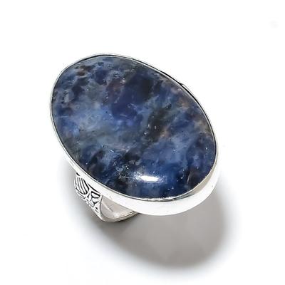 Natürlicher Sodalith Edelstein Handarbeit 925 Sterling Silber Geschenk Ring Größe 8 Q0i75