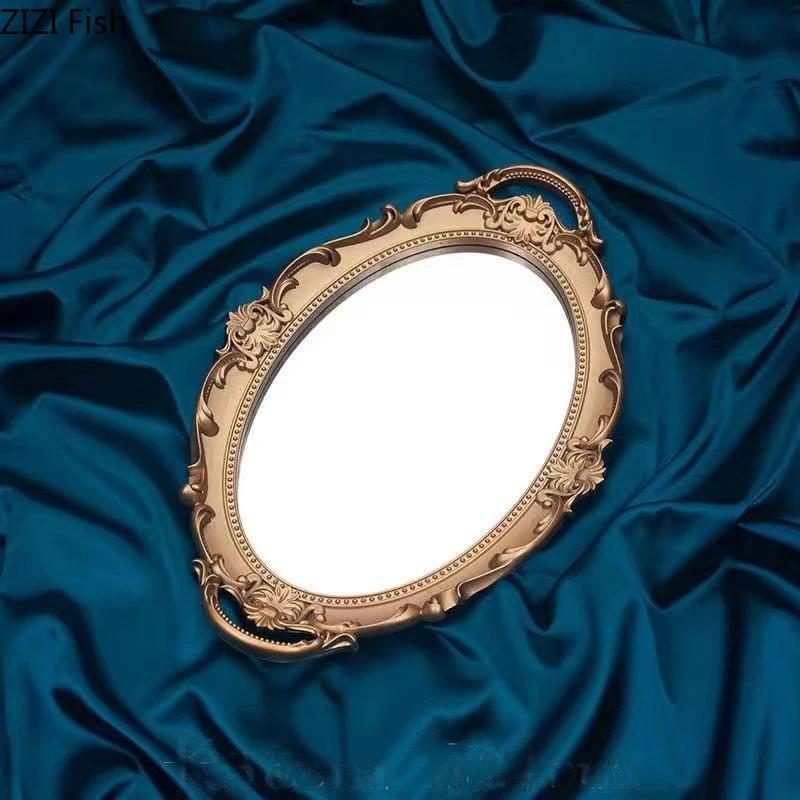 Vintage Spitze Relief Spiegelglas Tablett Dekorative Aufbewahrungstabletts Schminktisch Schmuck Halskette Präsentationsplatte Kosmetik Organizer