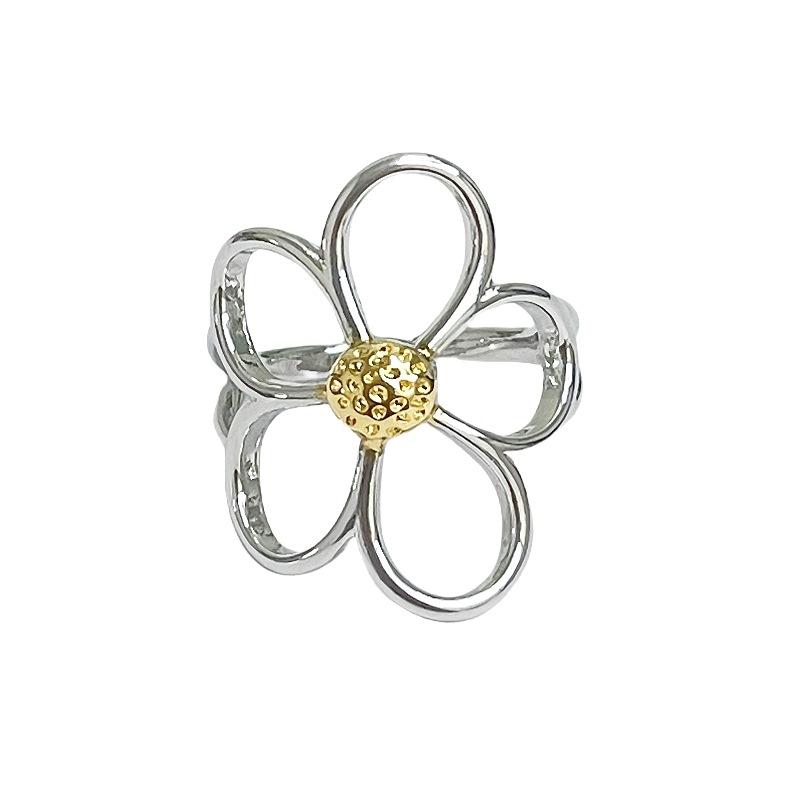 Niche Design Hollow Daisy Flower Ring Simple High-End Open Ring Bow Index Finger Ring Tide