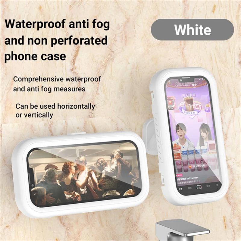 360 Degree Rotation Waterproof Shower Phone Holder Rotation Angle Adjustable Telescoping Wall Mount Phone Holder for Bathroom Kitchen Bracket Stand