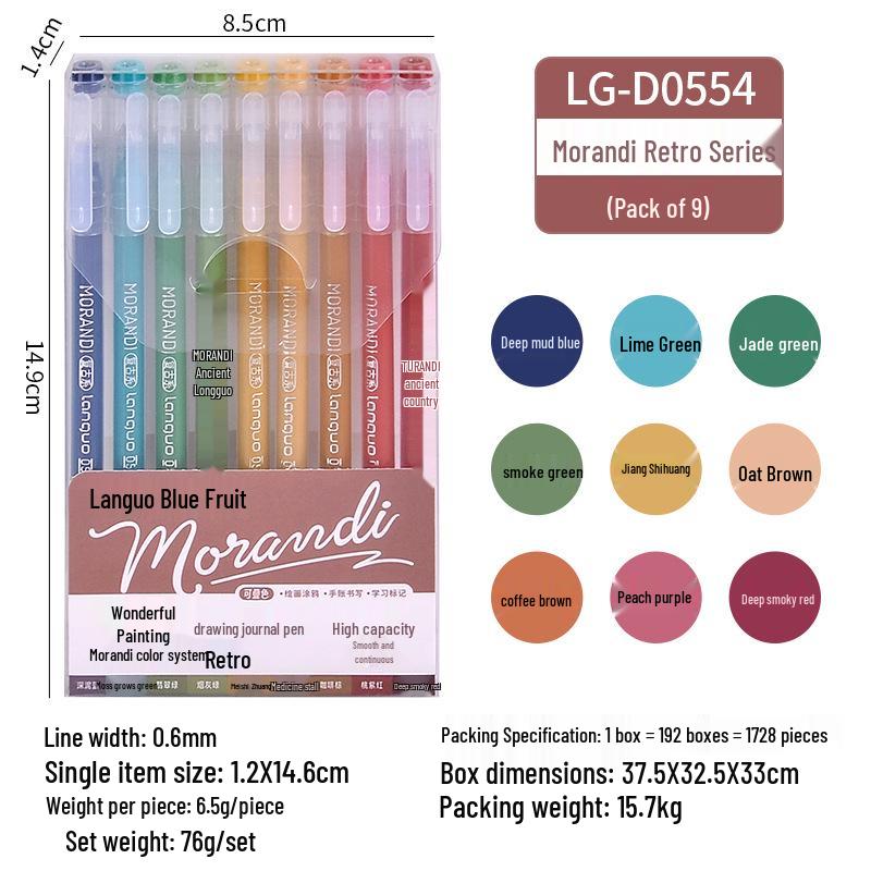 Morandi Color Planner Pen Set: Large Capacity Gel Pens with Needle-tip for Students and Drawing, Fluorescent Blue Fruit 0551.