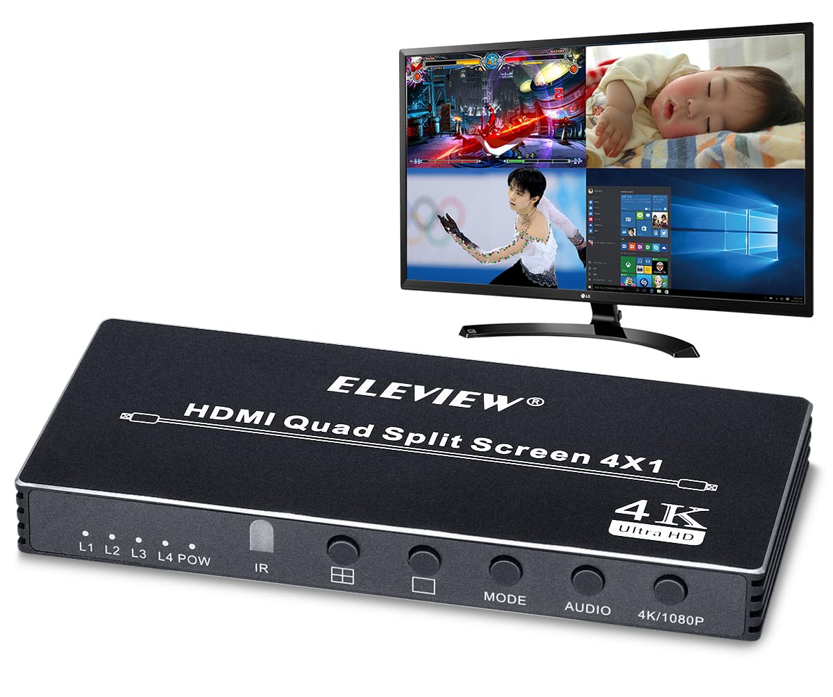 

ELEVIEW HDMI Screen Split Switcher Multi Viewer 4 Input 1 Output 4 Split Display HDMI Switcher Бесшовное мгновенное переключение Автоматическое переключение экранов
