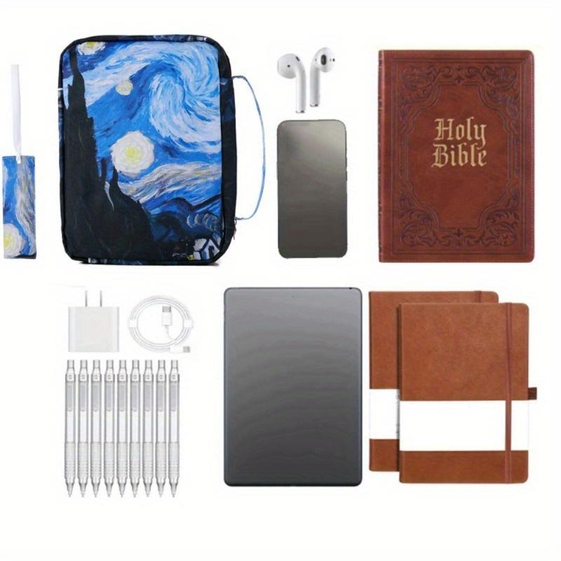 1 buc. Husa cu 1 Semn de carte, Geantă Husa Florala pentru Biblie Elegantă Funcțională Portabilă Husa de transport pentru Biblie cu Buzunare Fermoar