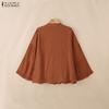 ZANZEA Women Casual Stand Collar Bell Sleeve Loose Blouse