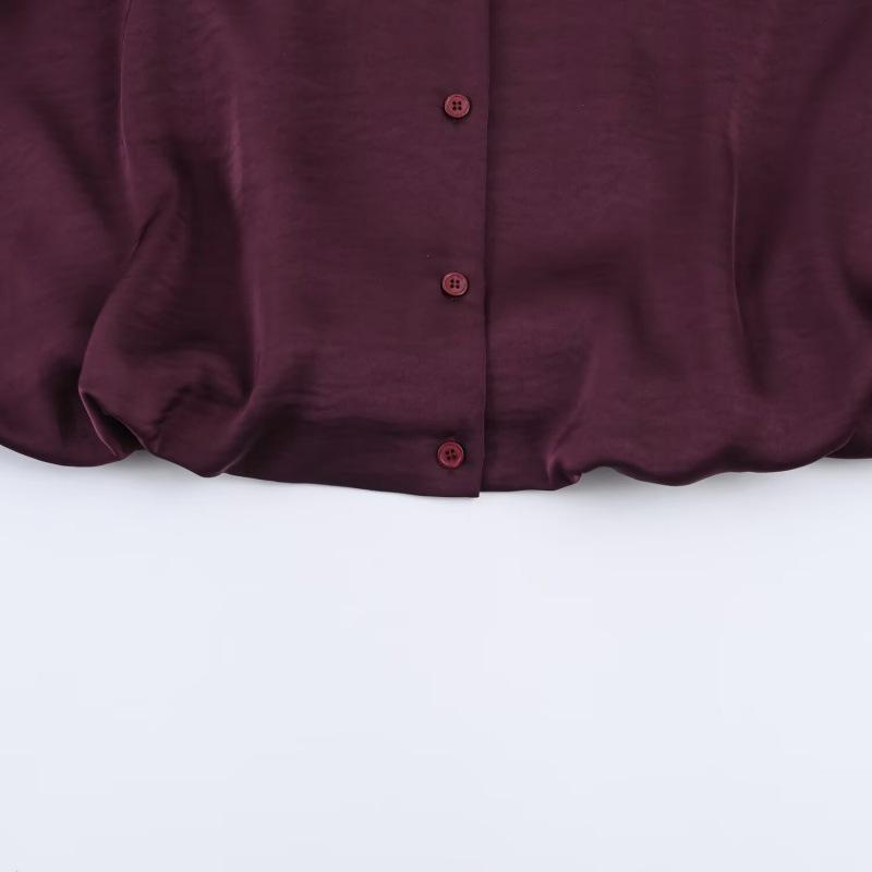 European American 2025 Winter Fashion Casual Silk Satin Balloon Fit Shirt