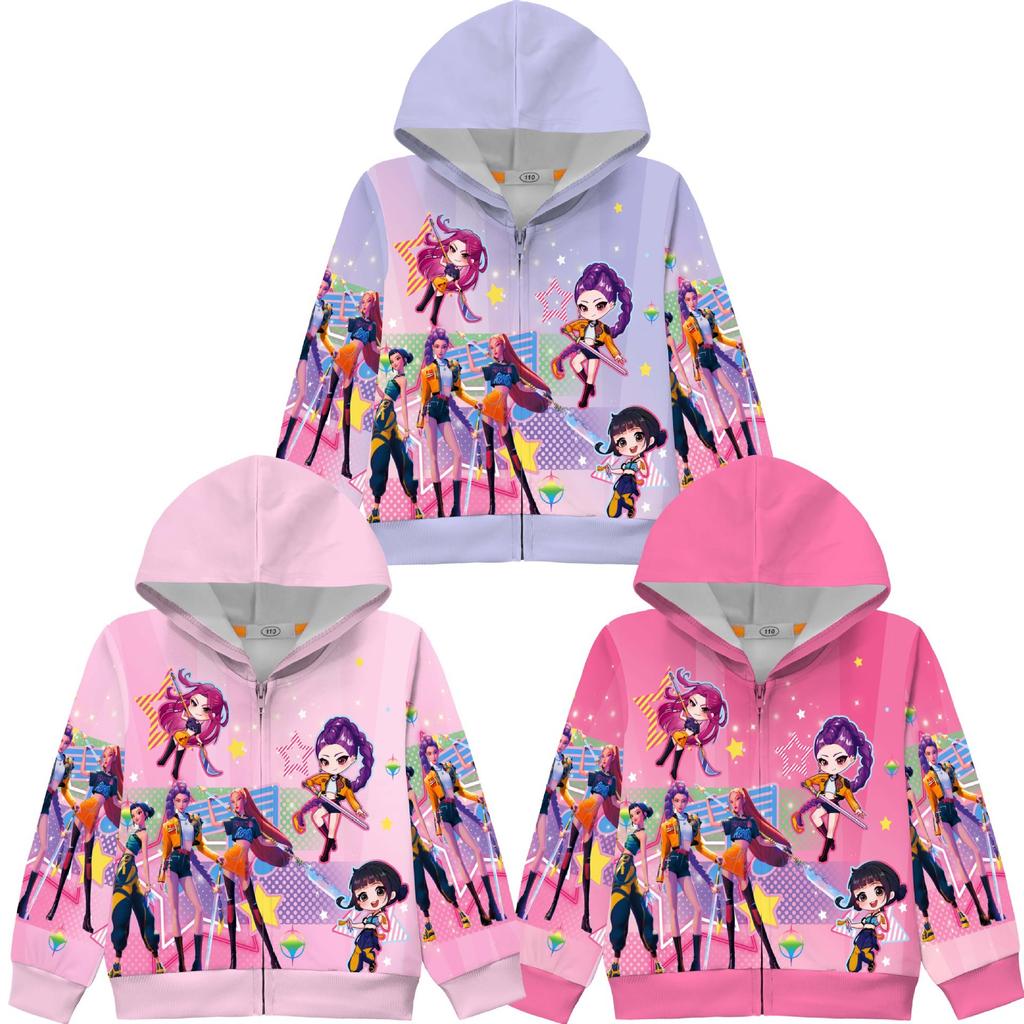 Girl Hunting Group Digital Printing Medium and Large Girls Coat Zipper Hooded Jacket