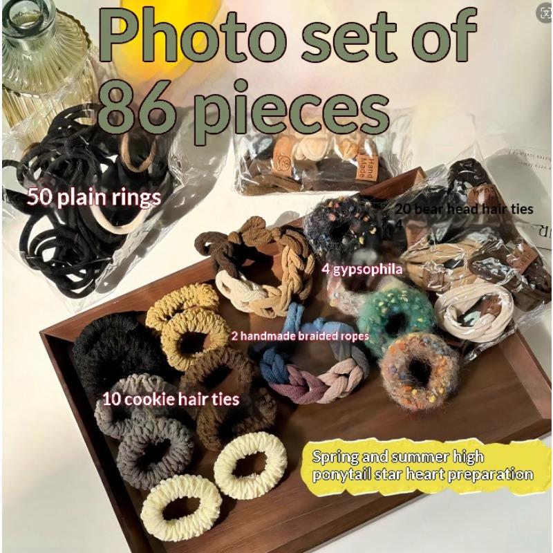 [86 pieces set] autumn and winter hair accessories cute widened and thickened high elastic high horsetail rubber band durable hair ring
