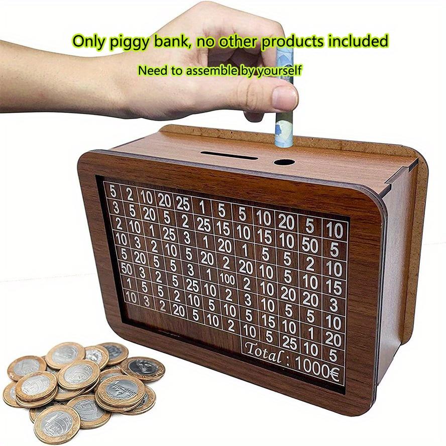 1pc DIY Wooden piggy bank with Savings Targets and Number,1000/5000/10000 Reusable Money Bank suitable for couples,elders,and adults.