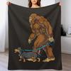 Bigfoot Dog Walk Dachshund Sasquatch Throw Blanket Cozy Sofa Blanket for TV Watching Napping