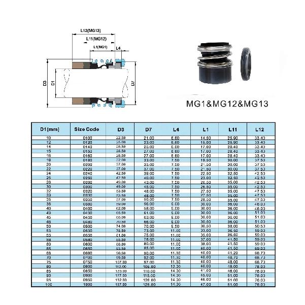 MG1-20 /G6 MG1-20/Z MB1-20 109-20 Type MG1 Rubber Bellow Mechanical Seal With G6 Stationary Seat For Vacuum Pump SIC/SIC/VIT