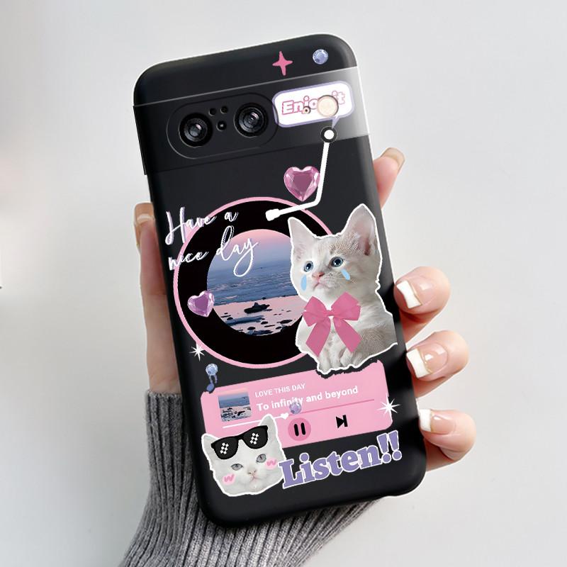Casing For Google Pixel 8 Pro 8A Case Aesthetic Fashion Cute Cat Soft Silicone Shockproof Back Cover Ultra Slim Thin Phone Case
