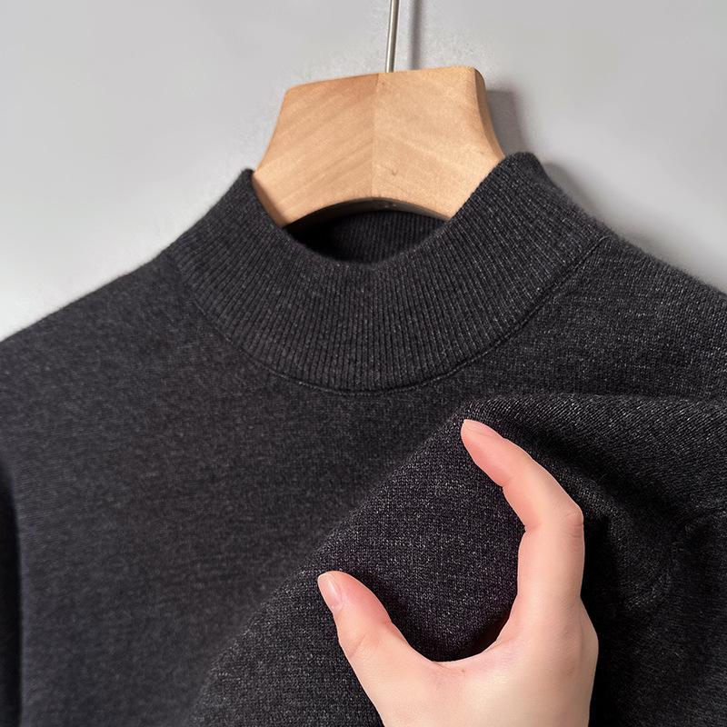 Herren Freizeit Strickwaren mit hohem Kragen, Schwarz - Hong Kong Stil, Einfarbig, Warm und Elegant