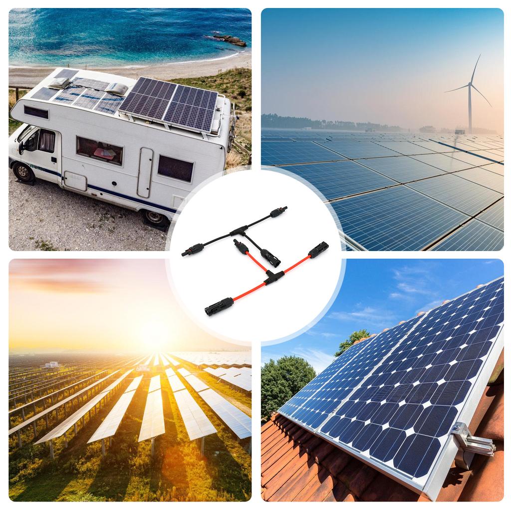 Solar Panel T Branch Connectors 30A 1000V Dual Photovoltaic Wire Splitter 6mm2 Extension Cable Pair for Energy Systems