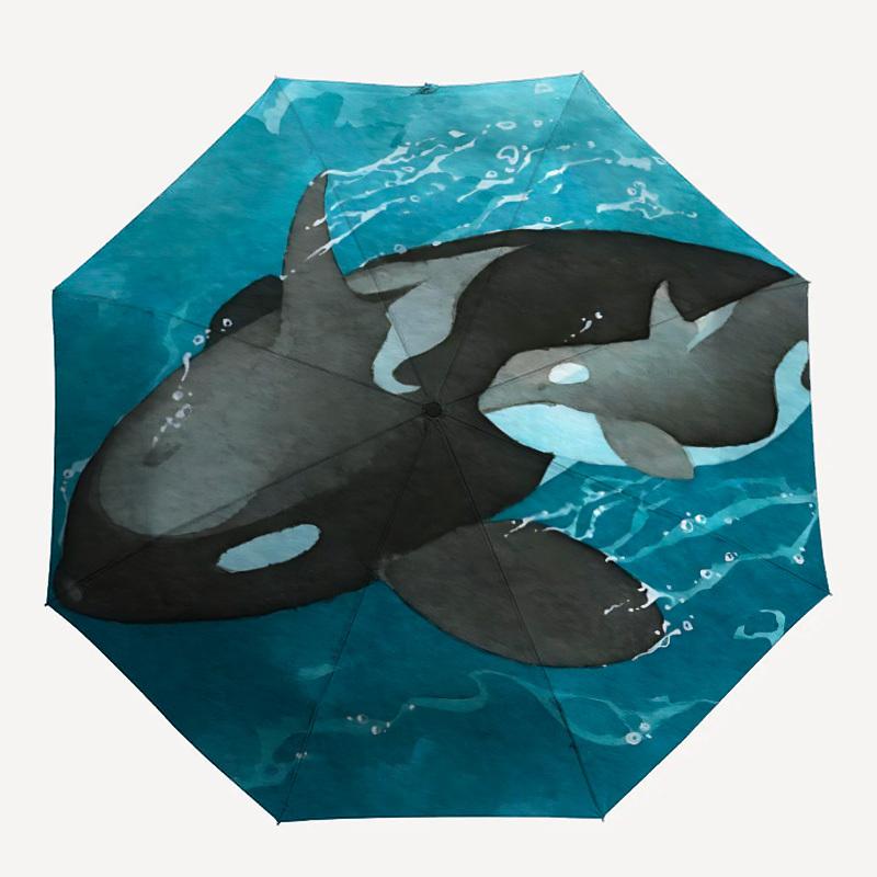 1pc Orca Whale Automatic Open/Close Umbrella with One-Touch Button, Compact Folding Canopy, Sturdy 8-Rib Windproof Design S17