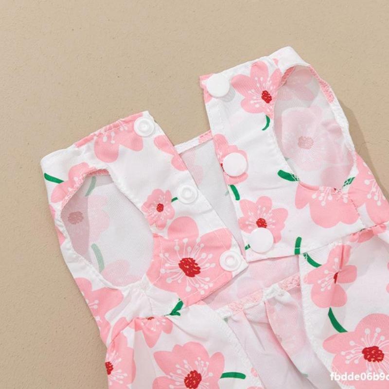 Spring Summer Pet Flower Print Skirt with Bowknot Decors Outdoor Walking Dogs Rabbit Universal Dress Lightweight