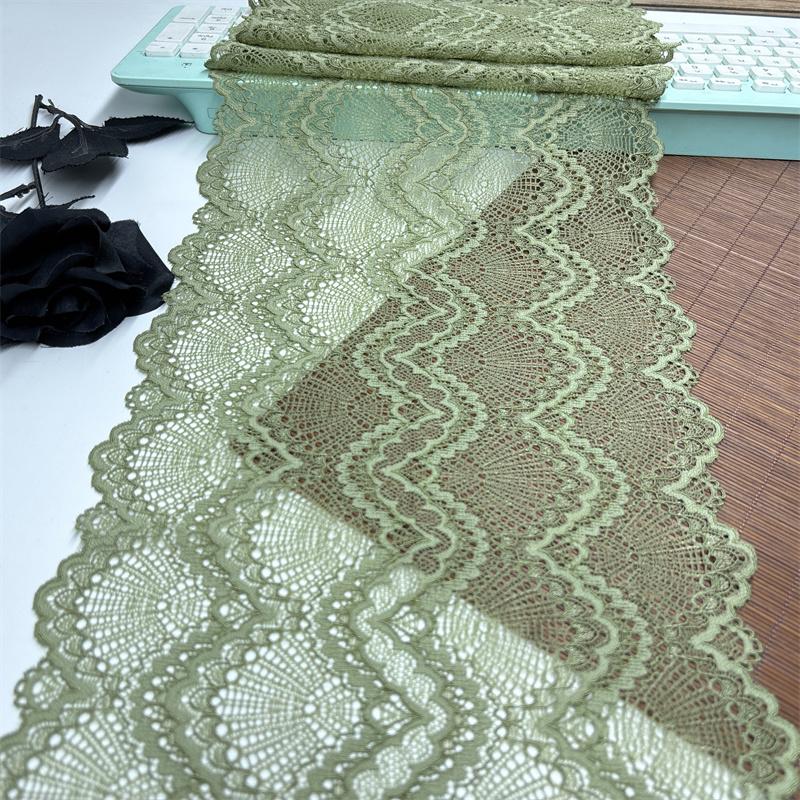 24cm Wide Elastic Lace, Olive Green Spandex Stretch Lace Fabric for Sewing, Lingerie, Bra, Underwear, Dress, Garment, Home Decor, Crafting