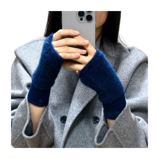 Fingerless Gloves for Women Faux Fur Thumb Hole Half Finger Gloves Stretchy Warm Winter Typing Writing Mittens