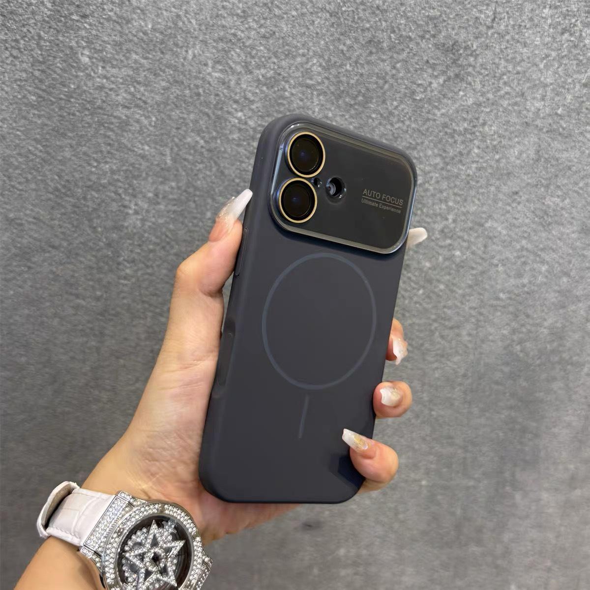 

Силиконовый чехол для Apple iPhone 16 Pro Max с большим окошком и тонким магнитным кольцом, мягкий и простой, совместимый с iPhone 15 и 17. iPhone 17 графитово-серый