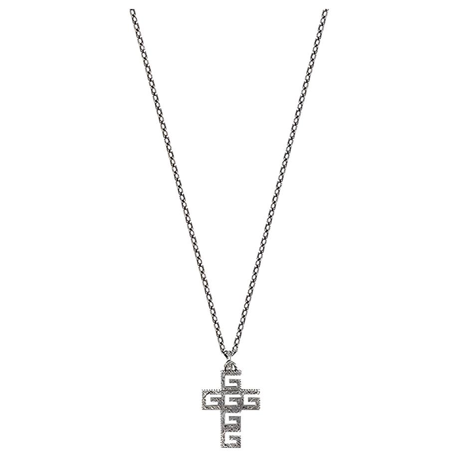 Gucci G-Cube Cross Vintage Distressed Matte 925 Silver Necklace Men necklace Black YBB57699400100U