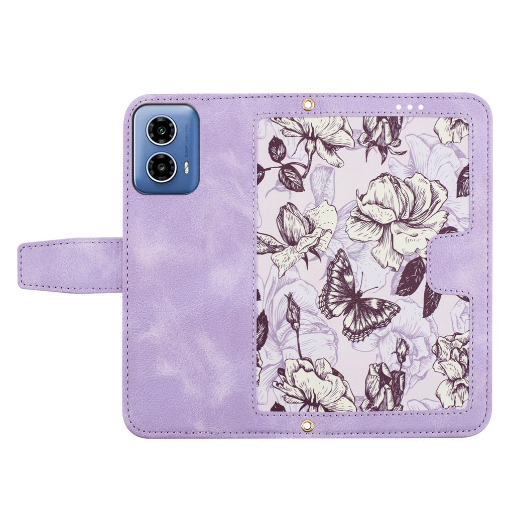 For Motorola Moto G 5G (2024) Case Flower Pattern PU Leather Phone Cover with Card Holder