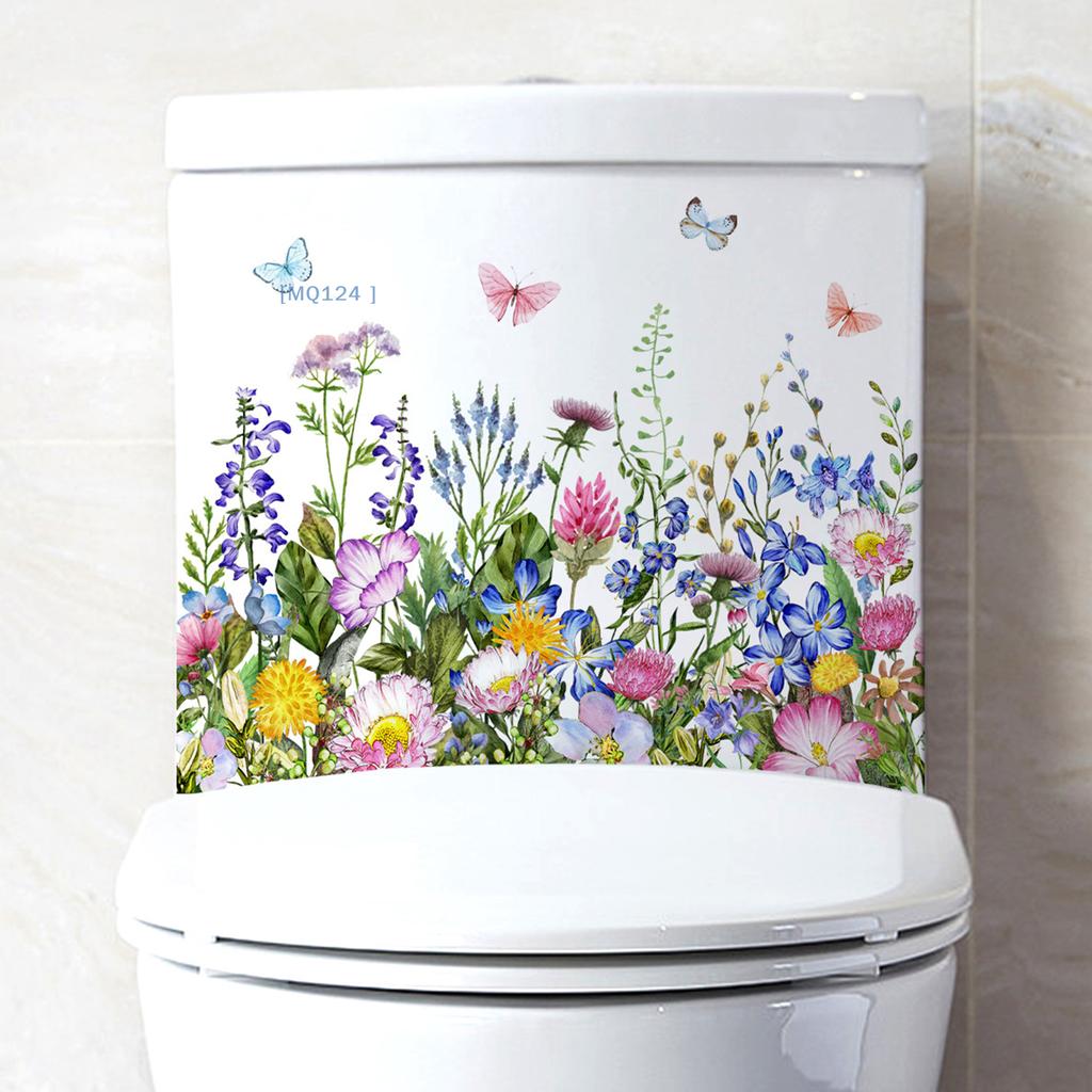 Pegatina de pared de flores y plantas verdes, calcomanías decorativas para baño, sala de estar, armario, decoración del hogar, Mural autoadhesivo