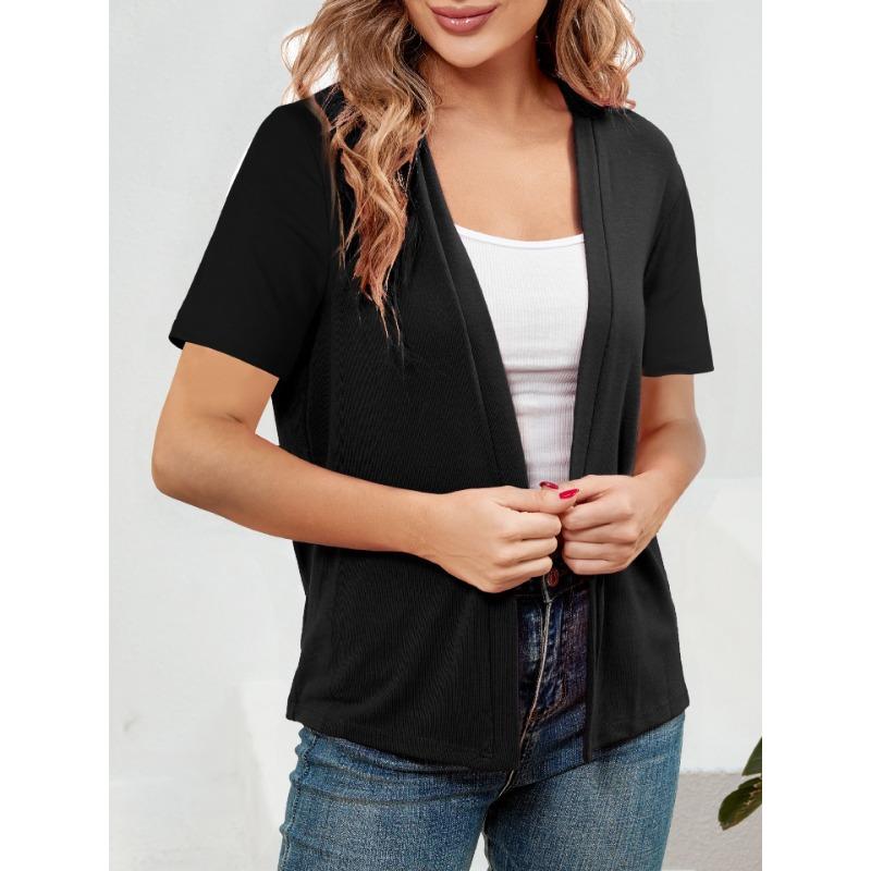Short-sleeved Solid-color Casual, Slimming, Versatile and Elegant Top, Knitted Sweater Cardigan