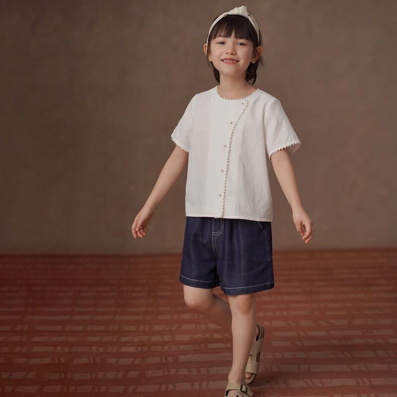 Hacikis Girls' White Lace Cotton Short-Sleeve Top